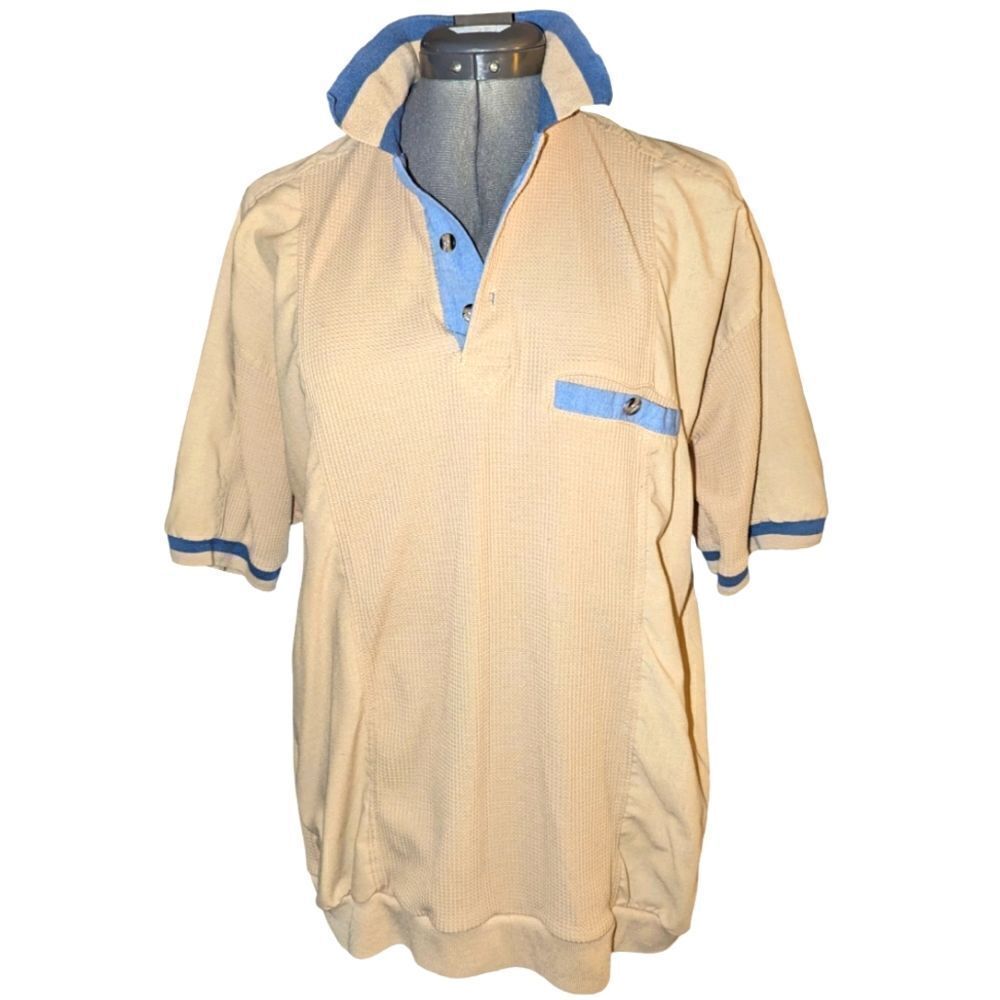 Vintage Huckapoo tan and blue sweater top size medium